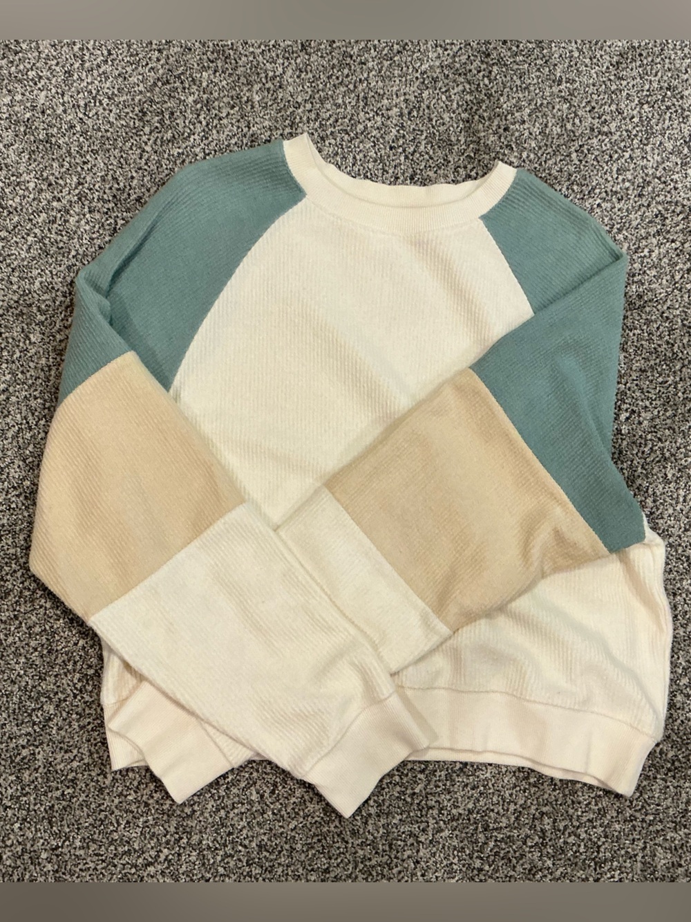 Dry Goods Colorblock Crewneck Sweater in Cream, Sage & Beige